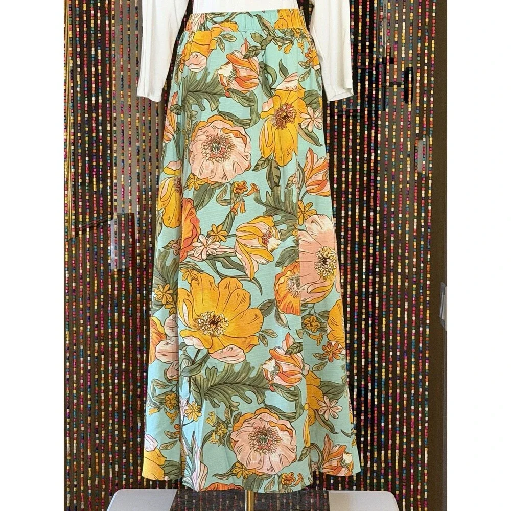 Lane Bryant Printed Maxi Skirt NWT Womens Plus Size Stretch Elastic Waist Boho